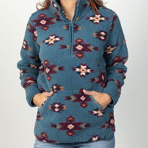 Wrangler Retro Soft Fleece  Carolina Blue Aztec Pullover new with tags size XXL